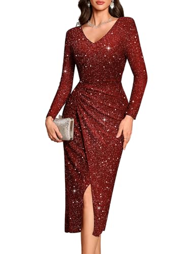 Bbonlinedress Formal Sequin Evening Gown Prom Cocktail Dress Burgundy M