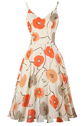 Ellames Women's Summer Spaghetti Strap Beach V Neck Dress Ivory Flower M
