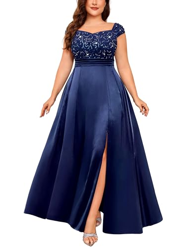 MISSMAY Women's Plus Size Formal Bridesmaid Dresses Sequin Lace Prom Dress