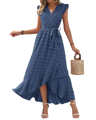 BTFBM Swiss Dot Wedding Guest Dresses for Women,Blue,S