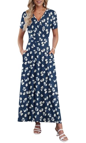 AUSELILY Maxi Dresses for Women Ankle Length Floral Beach Long Flowy Dress