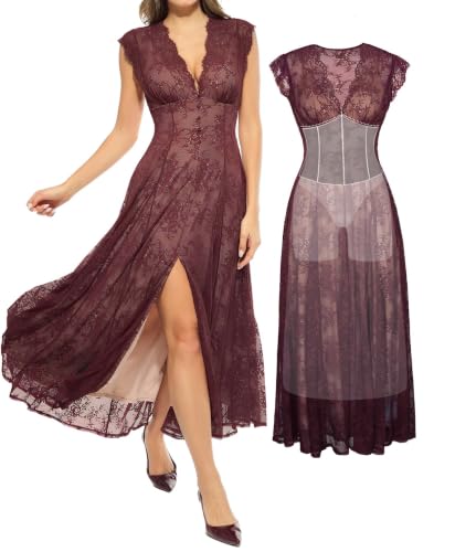 Popilush Lace Formal Cocktail Wedding Guest Dresses for Women Burgundy XXL