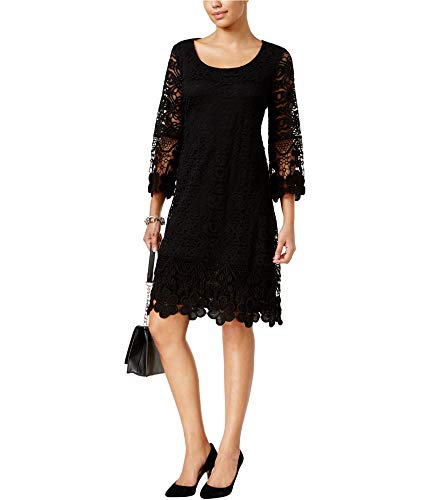 Alfani Womens Crochet-Trim A-line Dress, Black, X-Small