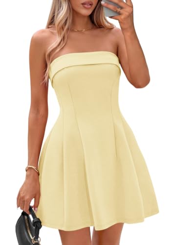 IWD Womens Strapless Tube Mini Dress A Line Elegant Cocktail Short Dresses Light Yellow, Medium