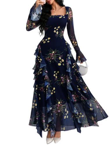 GothDark Unique Dresses for Women Blue Floral X-Large Fits US Size 12 to 14