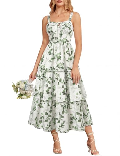 Floral Corset Dress for Women Summer Wedding Guest Dresses Green Leaf 6