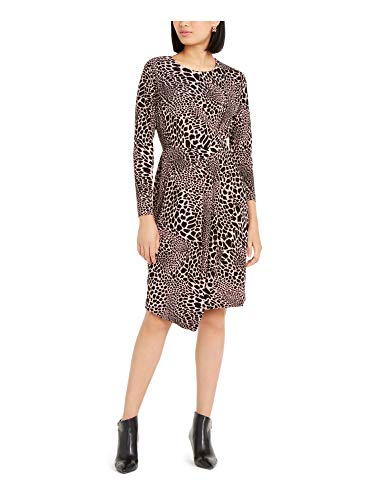 Alfani Womens Animal Print Faux Wrap Wear to Work Dress Pink (Large)