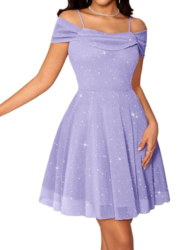 Meetjen Womens Short Homecoming Dress Sparkly Formal Party Lavender S