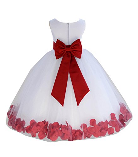 Wedding Pageant Flower Petals Girl White Dress with Bow Tie Sash 302a 6