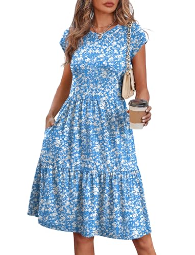 WIHOLL Summer Dresses for Women 2026 Sundress Spring Fall Dresses Beach Vacation Clothes Casual Sundresses Swing Tiered Mini Dress Navy Blue Dress for Women L