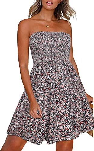CHICGAL Womens Beach Sundress Cover ups Casual Strapless Boho Flower Printed Sleeveless Tube Dress (SmallFlower03,M)
