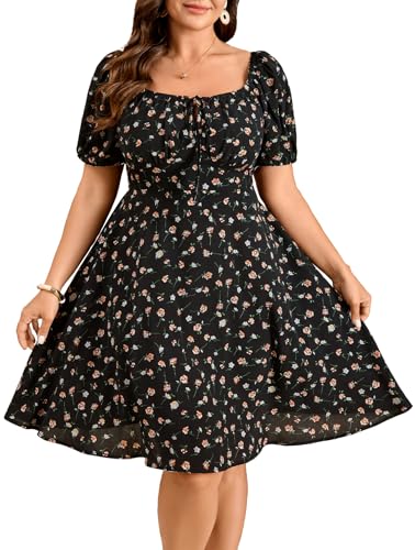SCOMCHIC Women Plus Size Floral Mini Dress A Line Summer Milkmaid Dresses