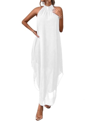 SKAYS Women's Wedding Guest Flowy Chiffon Elegant Maxi Dress White L