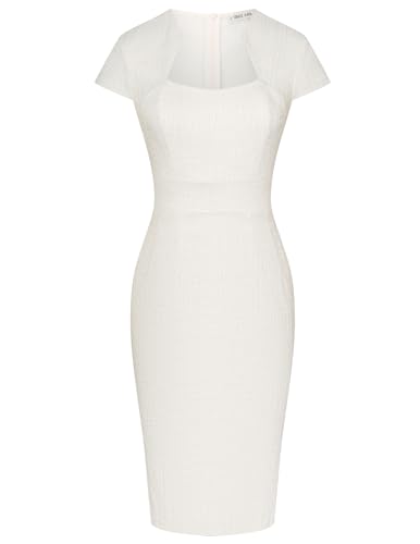 GRACE KARIN Work Dresses for Women Tweed Pencil Dress White S