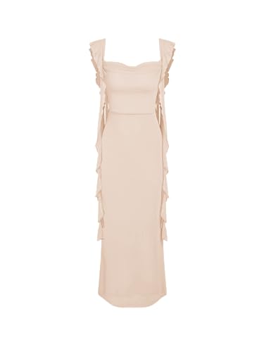 CIDER Women's Wedding Guest Dress Sleeveless Mesh Ruffle Maxi Formal Dress