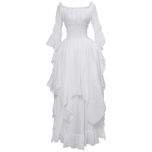 NSPSTT Renaissance Dress Women Victorian Dresses Peasant Costume White Fairy Witch Wedding Under Dress L/XL