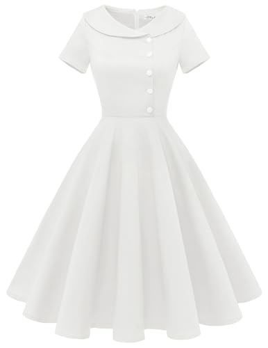 Wedtrend Women's 1950s Vintage Audrey Hepburn Style Cocktail Swing Dresses WTP20007WhiteXXXL