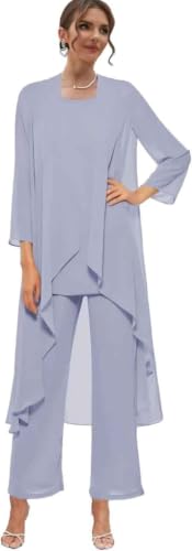 Loose Chiffon Plus Size Mother of Groom Dress Lavender Pant Suits with Outfit Long Evening Formal Dresses for Wedding Party Size 20