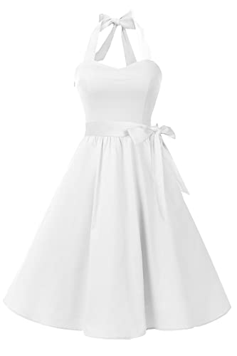 Topdress Women's Vintage Polka Audrey Dress 1950s Halter Cocktail Dress White L