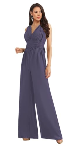 DWKLLI Plus Size Prom Dresses for Women 2135 Convertible Chiffon Prom Jumpsuit Ruffle Elegant Twist Wrap Evening Pantsuits