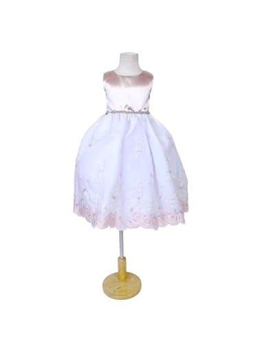 Sleeveless Satin Rhinestone Floral Embroidery Flower Girl Formal Gown Wedding Pageant (8, Blush)