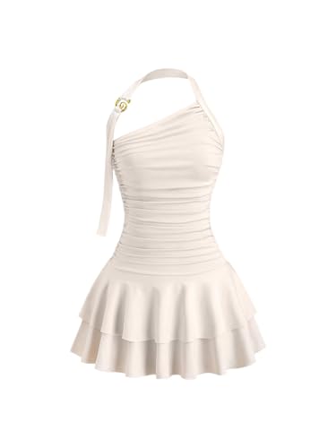 MakeMeChic Women's Y2k Halter Mini Dress Backless Ruffle Going Out Dress