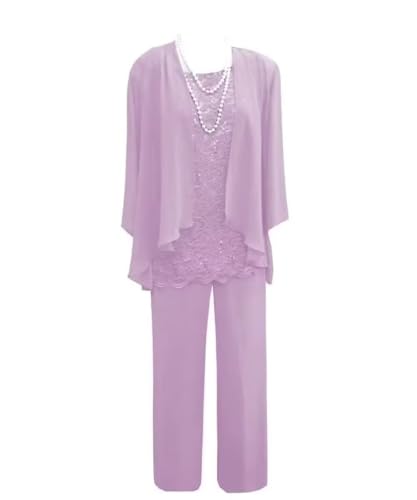 3 Pieces Mother of The Bride Dresses Plus Size Pants Suits with Jackets Chiffon Long Formal Wedding Guest Dress 22 Plus Lavender