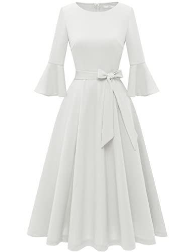Vintage 1950s Dress for Women Formal Wedding Guest Fit and Fare White Church Dress,M