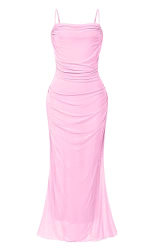 OutfitShow Long Dresses Floral Spaghetti Strap Ruched Mesh Bodycon, Pink S | Cocktail styling suits the long bodycon line, Formal dress for events, Pair a blazer with pumps