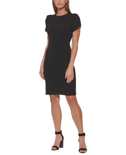 Calvin Klein Women's Tulip Short Sleeve Mini Dress, Black, 6