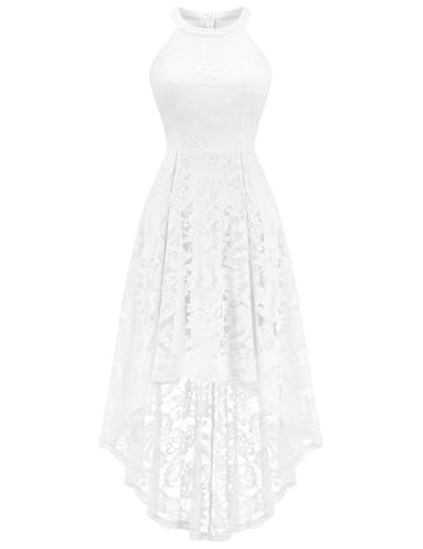 Dressystar Women Halter Lace Wedding Guest Cocktail Formal Dress White S