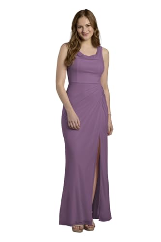 David's Bridal Mesh Cowl Neck Ruched A-Line Dress, Size M, Wisteria | Mesh cowl neck dress with flattering ruching and a flowing A-line silhouette for weddings, parties, and formal events.