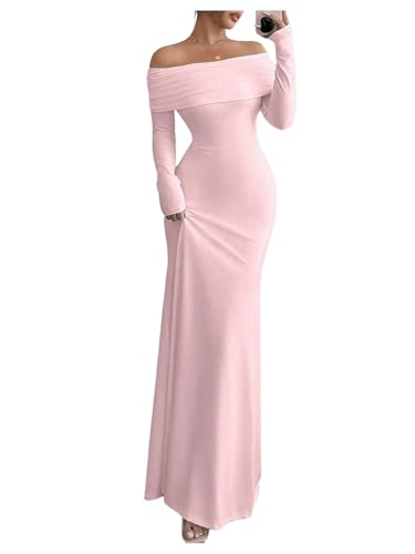 SOLY HUX Women's Long Sleeve Off The Shoulder Bodycon Dress