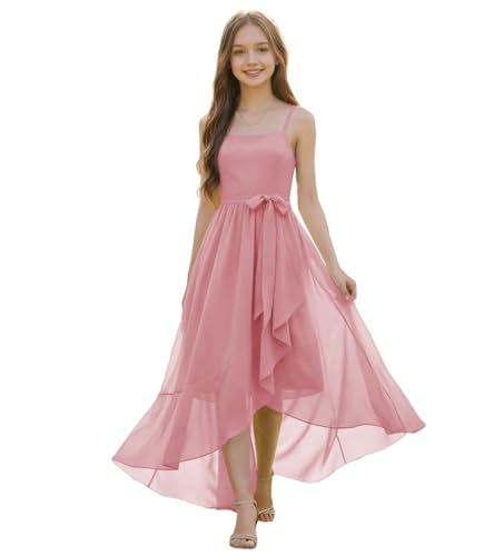 FLwuhui Junior Bridesmaid Dresses Dusty Pink Chiffon Flower Girl Dress Square Neck Girls Formal Dresses US12