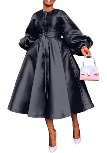 SHINFY Women's Satin Long Sleeve Church Dresses Semi Formal Maxi Dress
