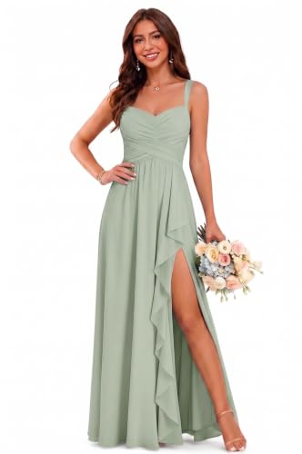 Women's Chiffon Bridesmaid Dresses Long Evening Formal Gown with Slit