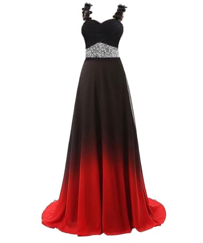 Ombre Prom Dress For Juniors Chiffon Long Formal Evening Gown 3-Red 12