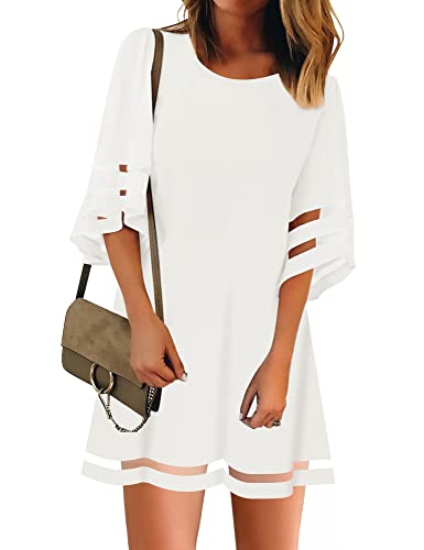 LookbookStore Dresses for Women Plus Size Summer Dresses 3/4 Sleeve Wedding Guest Tunic Dress Short Shift Dress Brilliant White Size XXL 20 22