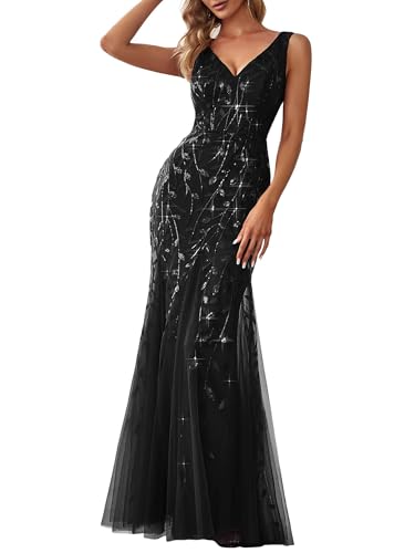 Ever-Pretty Women's Sequin Mermaid Double V-Neck Sleeveless Formal Dress