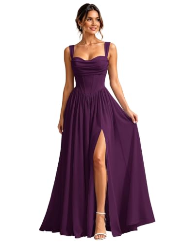 GYHAMP Chiffon Bridesmaid Dresses Long Corset Formal Dress Grape 0