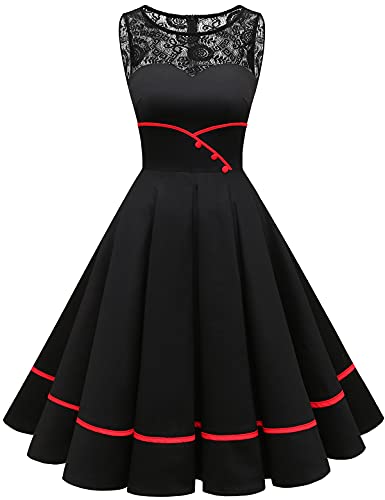 Black Women Plus Size Vintage Cocktail 1950s Wedding Guest Dress Black XS