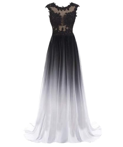 Asulla Womens Lace Appliques Wedding Guest Bridesmaid Dress Ombre Chiffon Formal Evening Prom Dress Style A3 Black-White 22