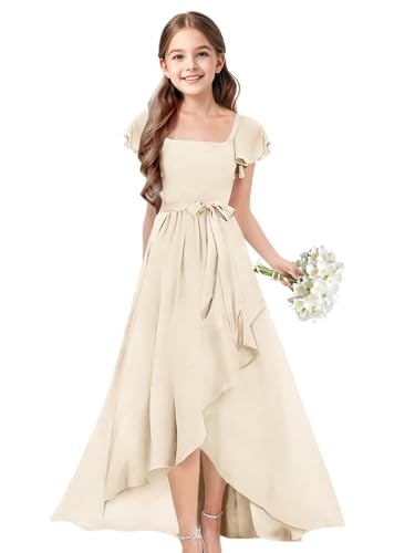 Champagne Chiffon Flower Girls Dresses Cap Sleeve Junior Bridesmaid Dress A Line Girls Wedding Party Dress TJ32 8