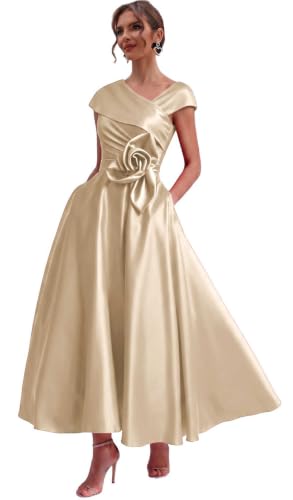 Women's Tea Length Mother of The Bride Dresses for Wedding Guest Champagne