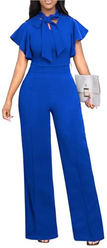 sexycherry Women's Blue Dressy Formal Jumpsuits Long Straight Pants Romper