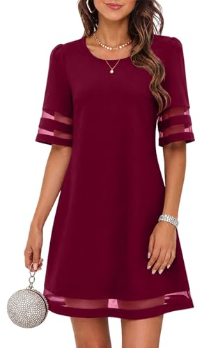 IHOT Women's Date Night Dresses Elegant Wedding Guest Dress Knee Length A Line Tea Party Garden Church Business Casual Office Dress Wine Red XX-Large