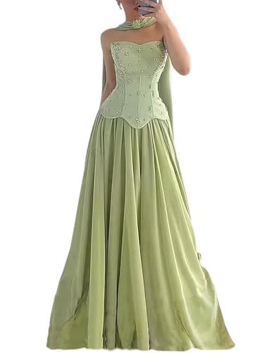 Strapless Bridesmaid Dresses Chiffon Maxi Formal DressSage- -16