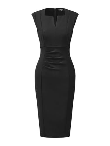 Allegra K Women's Sheath Dress Pencil Work Sleeveless Professional Office Dresses Medium Black