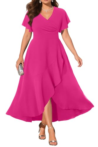 Pinup Fashion Hot Pink Plus Size Easter Wedding Guest Cocktail Hi-Lo Dress