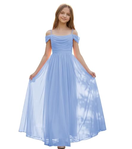 FLwuhui Junior Bridesmaid Dresses Floor Length Girls Bridesmaid Dresses Ligth Blue Wedding Pageant Formal Gowns US13